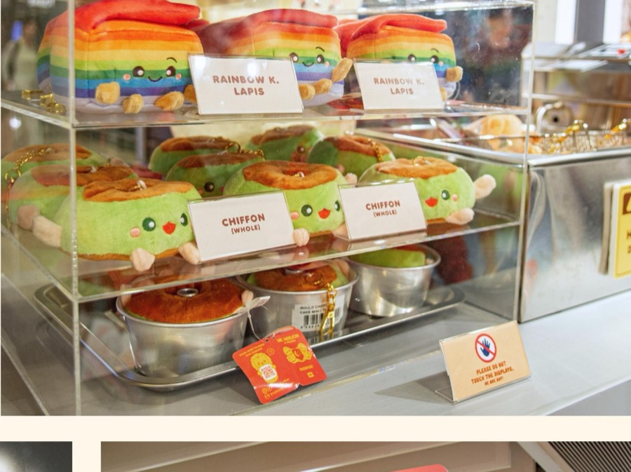 Rainbow Kueh Lapis and Chiffon plush toys on display at the hawker-style Live Cooking Experience